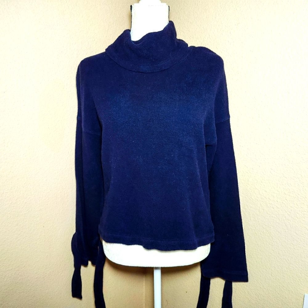 MADEWELL Women's Sweater Navy Blue Cowl Neck w/ Tie Cuffs, Size Small S